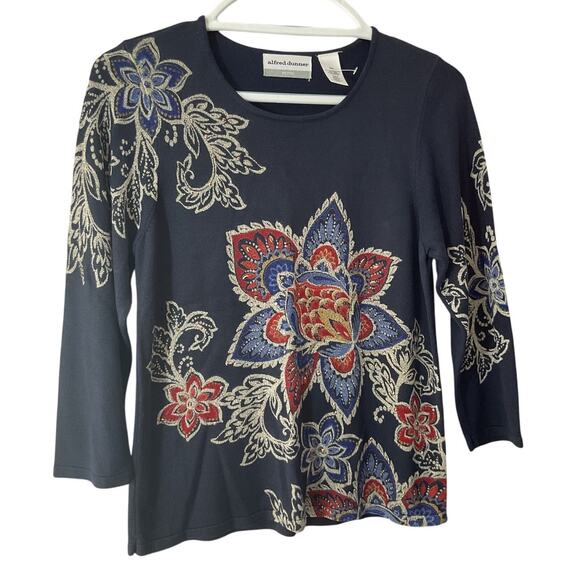 Vintage Alfred Dunner Size Petite XL Floral Embellished Knit - Picture 1 of 6